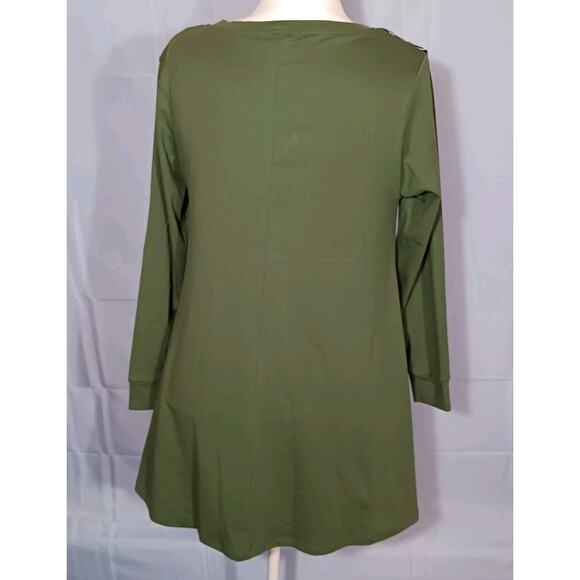 Larace Swing Dress Large Olive Green & Zebra Print Tunic Swing Dress EUC - Picture 3 of 7